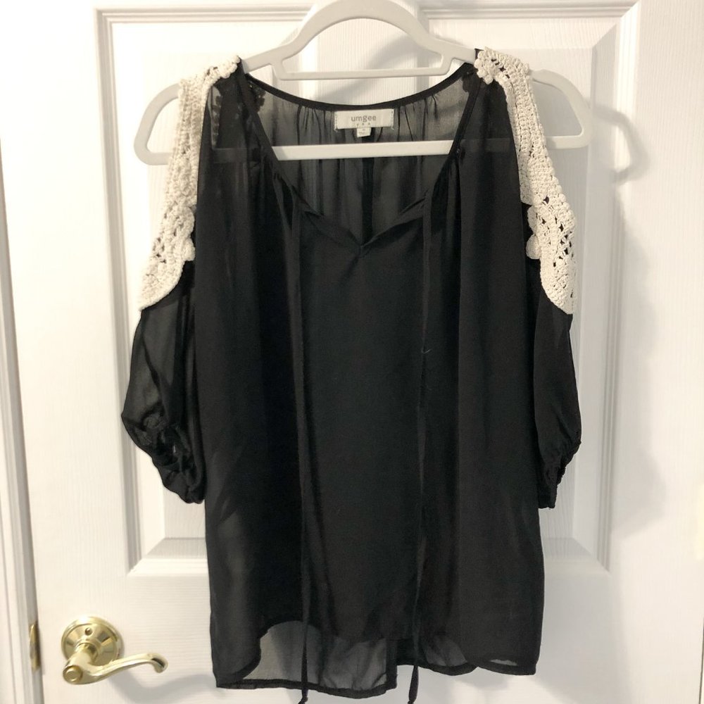 Black Sheer Lace Shoulder Detail Top
